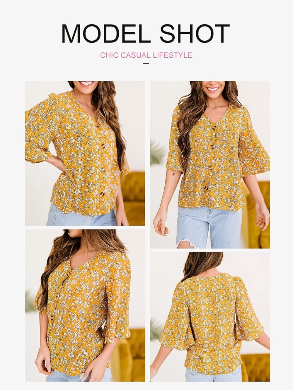 Yellow Floral Button-Front Blouse - Women